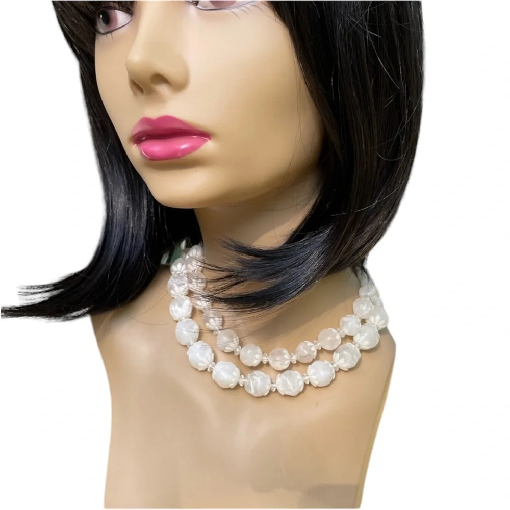 Choker Vintage Fashion Adjustable White Decorative Bead Double Strand Choker - Picture 1 of 9